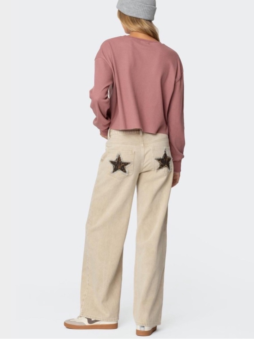 NWT Edikted Leopard Star Low Rise Washed Jeans Sz S